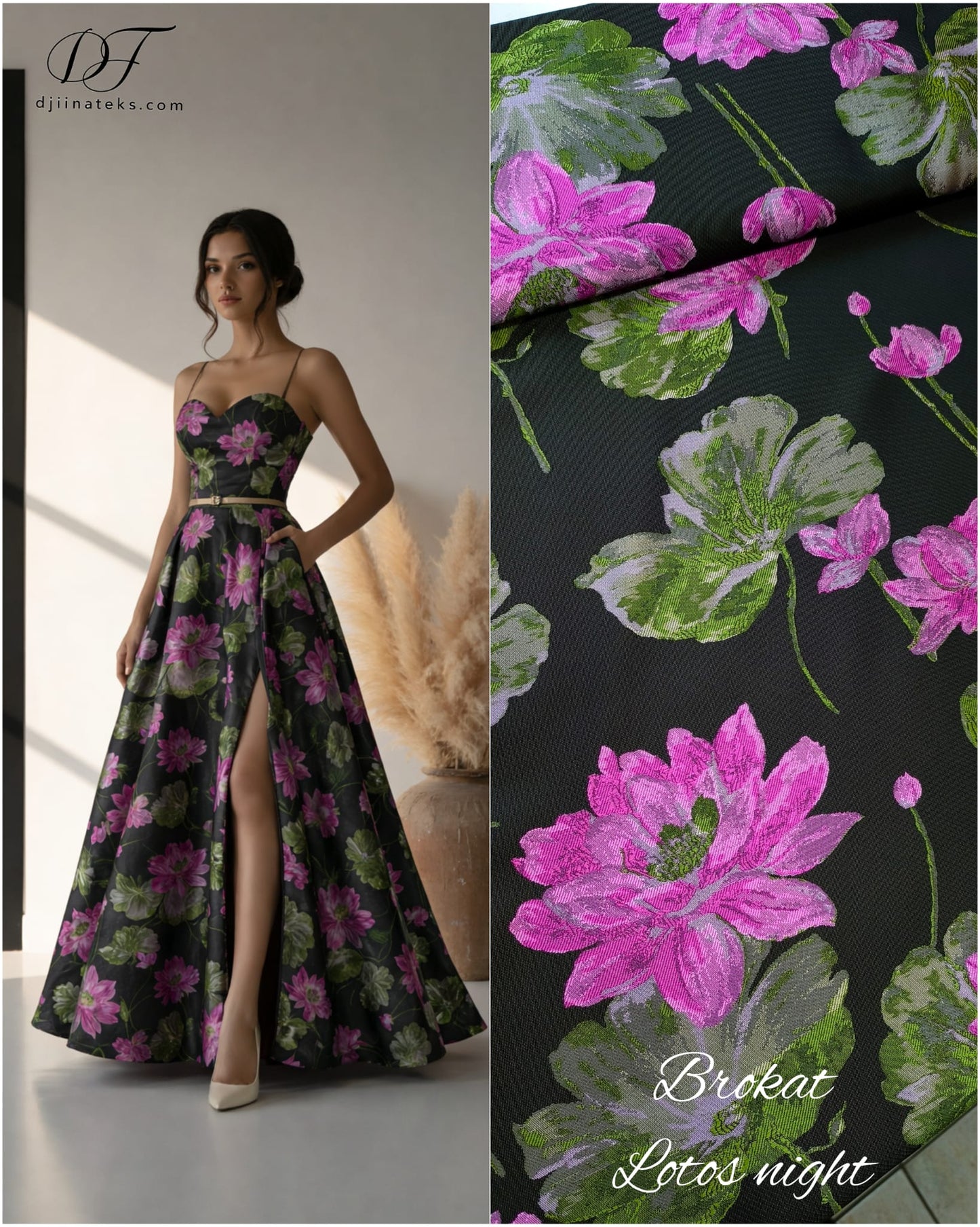 Brokat LOTOS NIGHT – luksuzna svecana tkanina za haljine - DjinaTeks