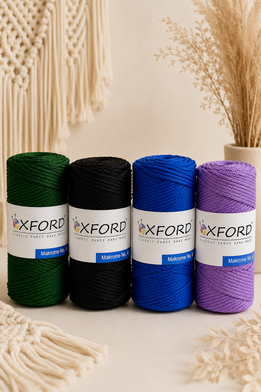 OXFORD Macrame No.4 konac za makrame u više boja – zelena, crna, plava i lila, 100% poliester, idealan za handmade projekte, torbe, zidne dekoracije i držače za saksije.
