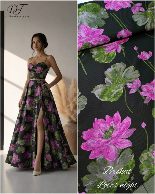 Brokat LOTOS NIGHT – luksuzna svecana tkanina za haljine - DjinaTeks
