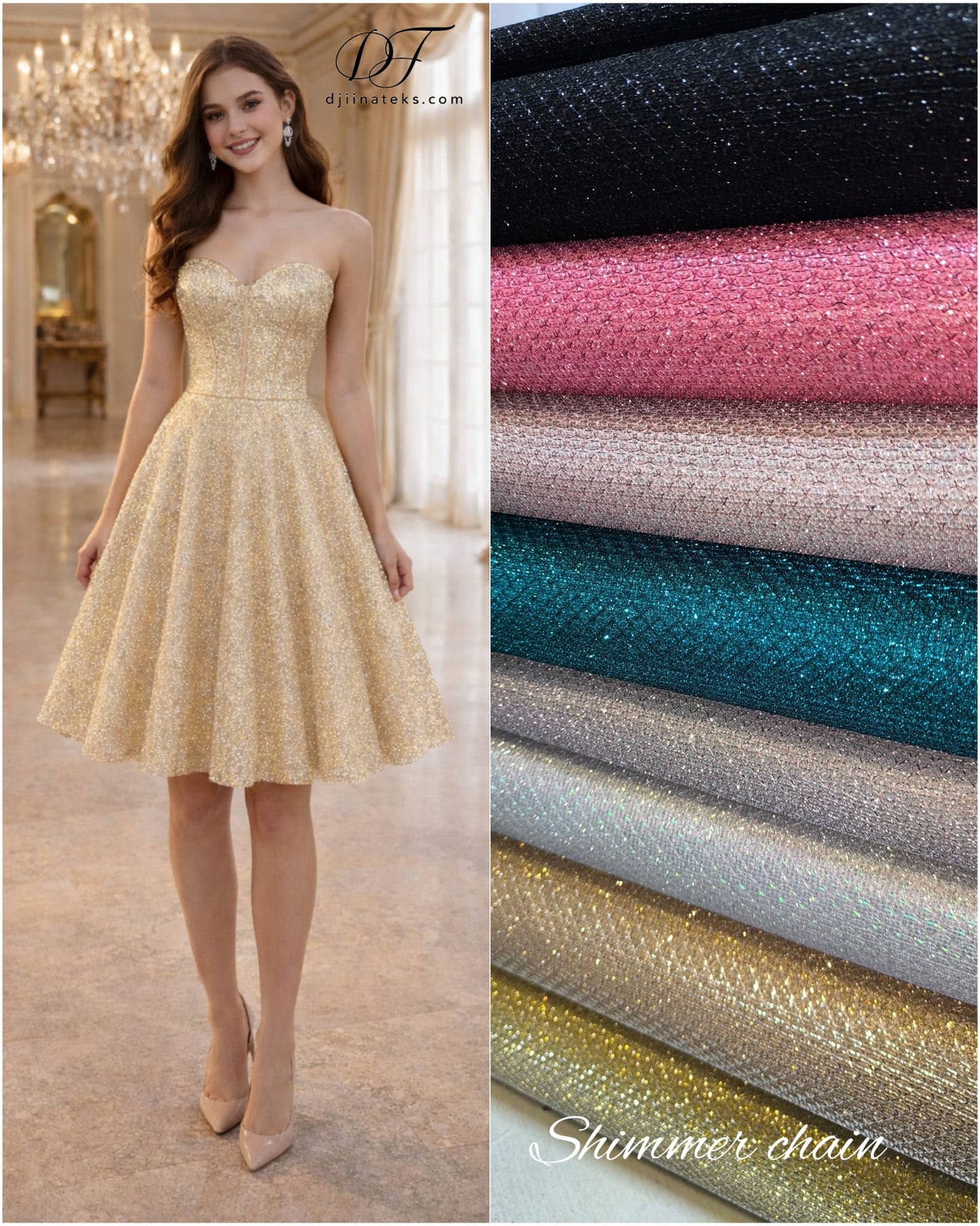 Shimmer Chain Materijal za Svečane i Elegantne Haljine - DjinaTeks