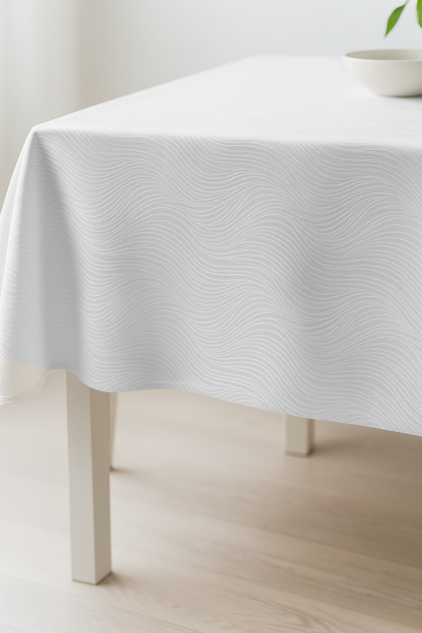 Beli Damast Talasi Gotov Stolnjak Više Dimenzija (135x135, 180x135, 220x135, 275x135)