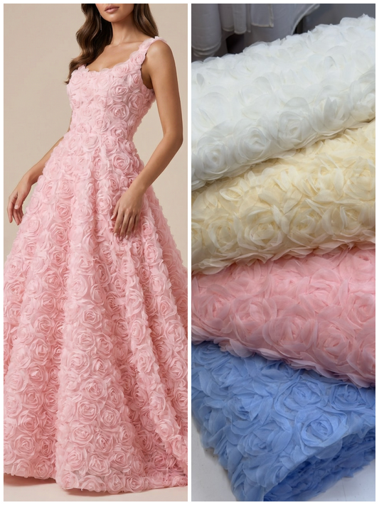 3D Čipka sa ružama „STELA“ – Ekskluzivna elegancija za glamurozne haljine - DjinaTeks