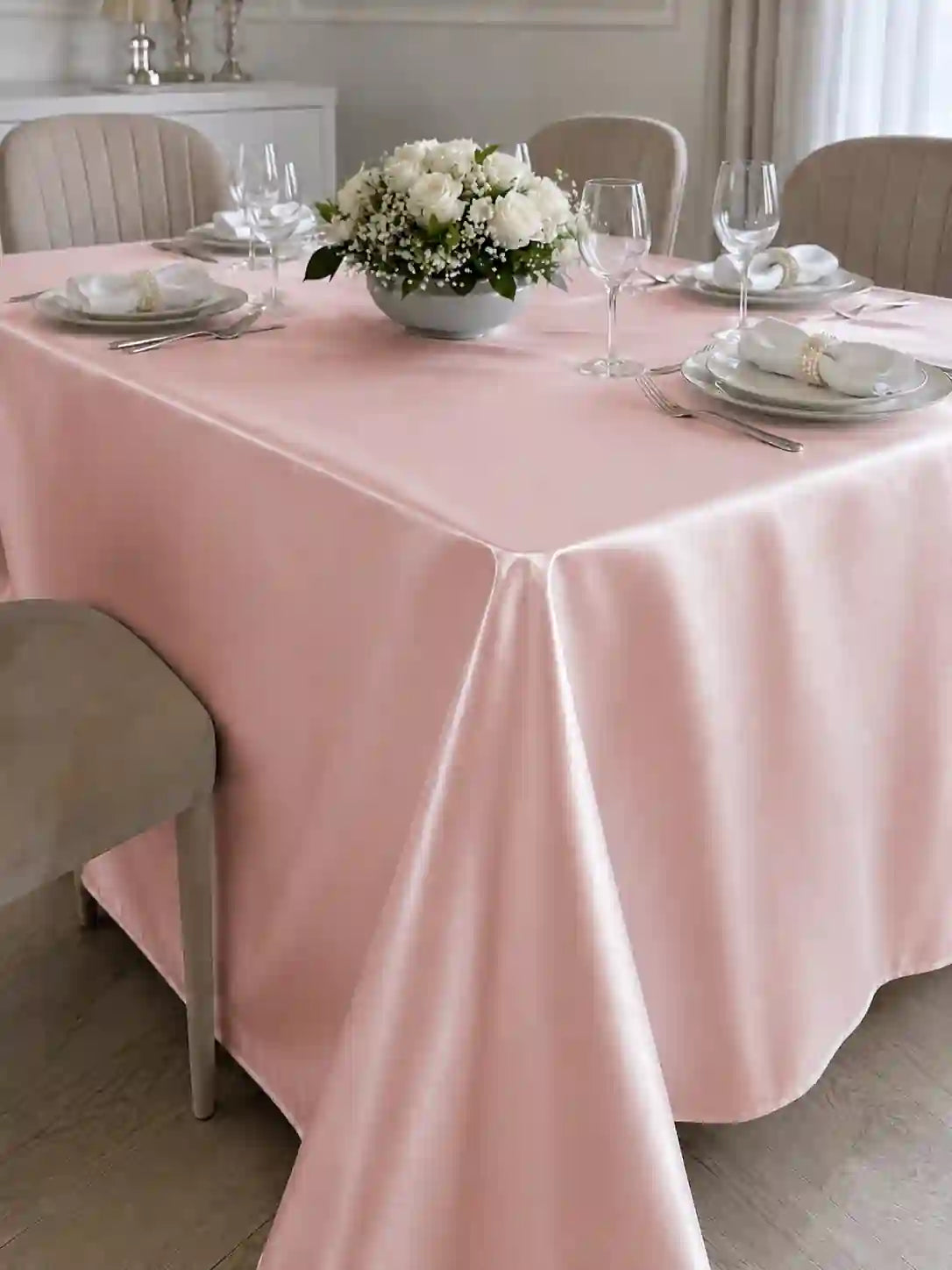 Bebi Roze Damast Glat Gotov Stolnjak - DjinaTeks