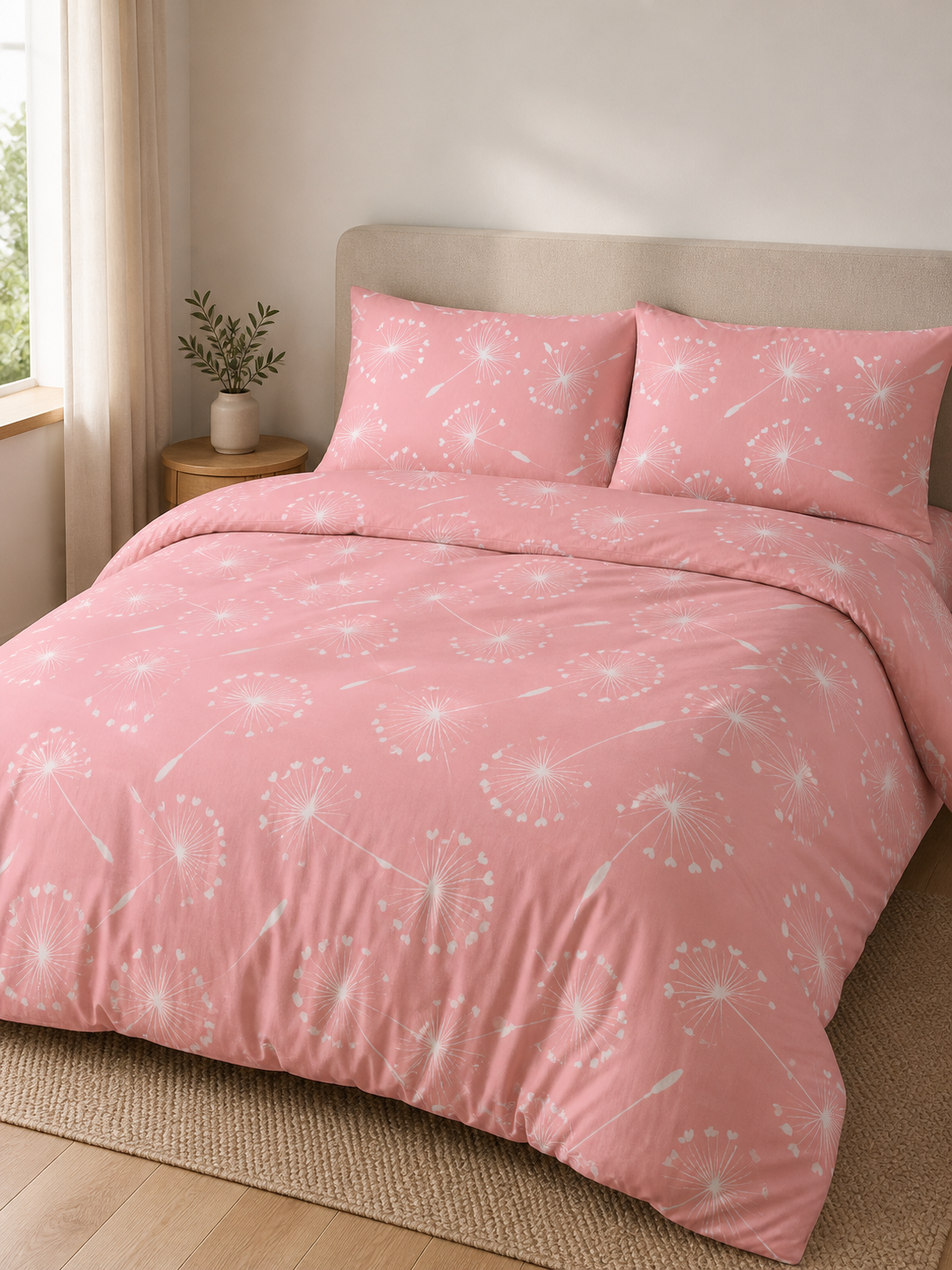 Ranfors posteljina po meri – roze maslačak – 100% pamuk