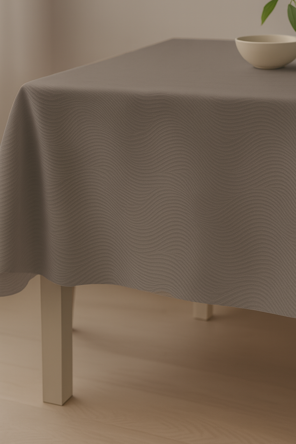 Tamno Bež Damast Talasi Gotov Stolnjak Više Dimenzija (135x135, 180x135, 220x135, 275x135)